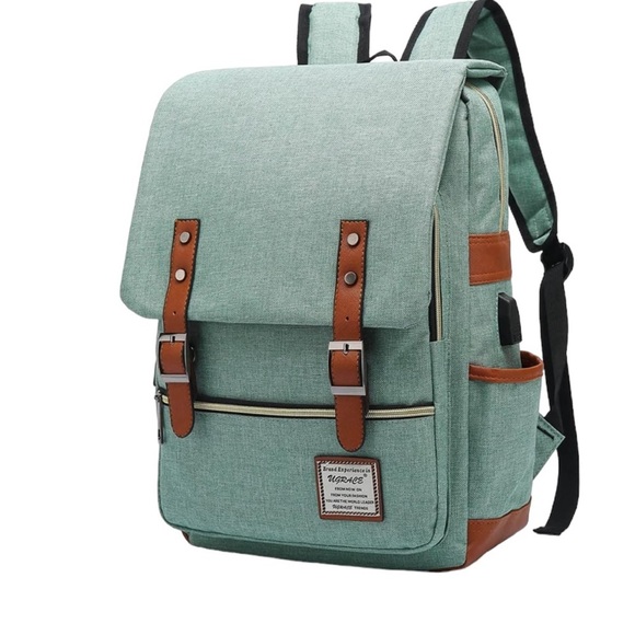 UGRACE Vintage Laptop Backpack USB Port Backpack Bag-Green (NEW) main image 8